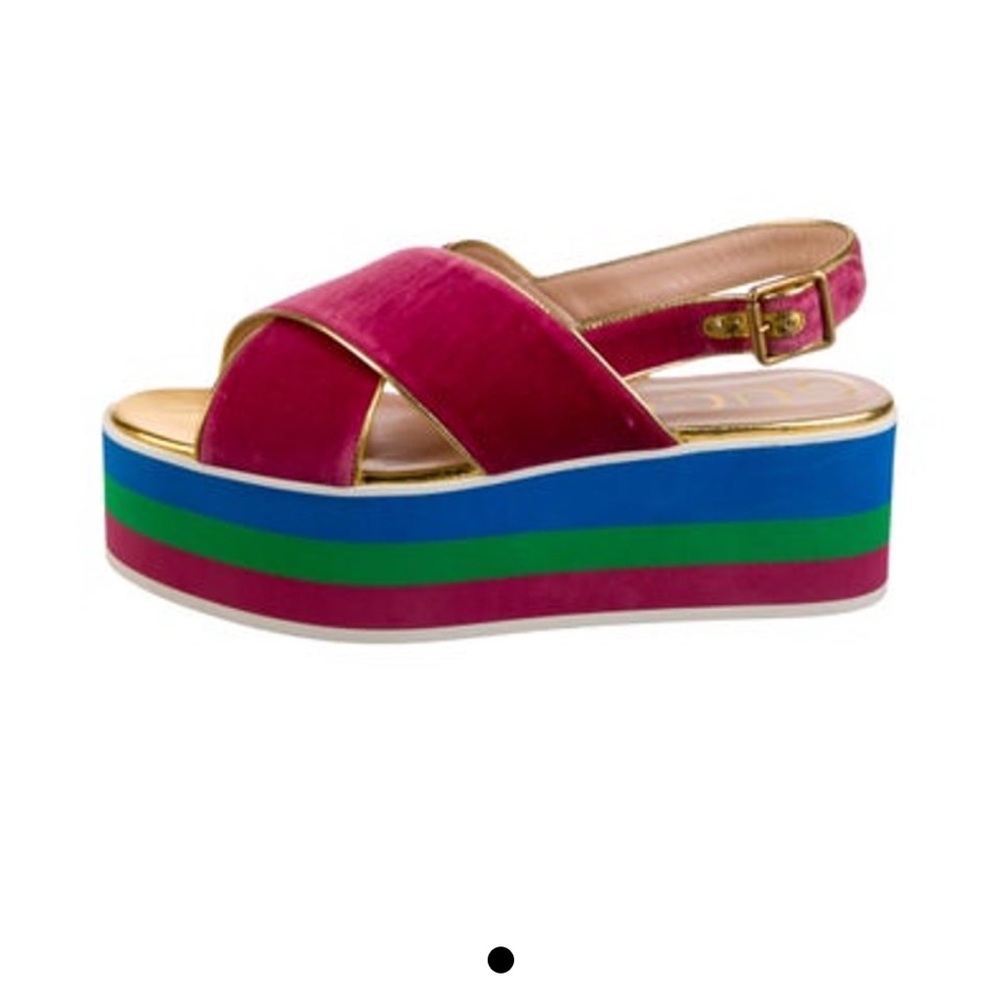 GUCCI Red Velvet Striped Platform Sandals - NWOT - US10 or IT40